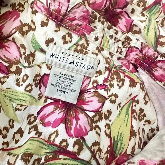 White Stag Button Front Sleeveless Leopard Floral Shirt Dress Ladies 8 Belted - Picture 5 of 8